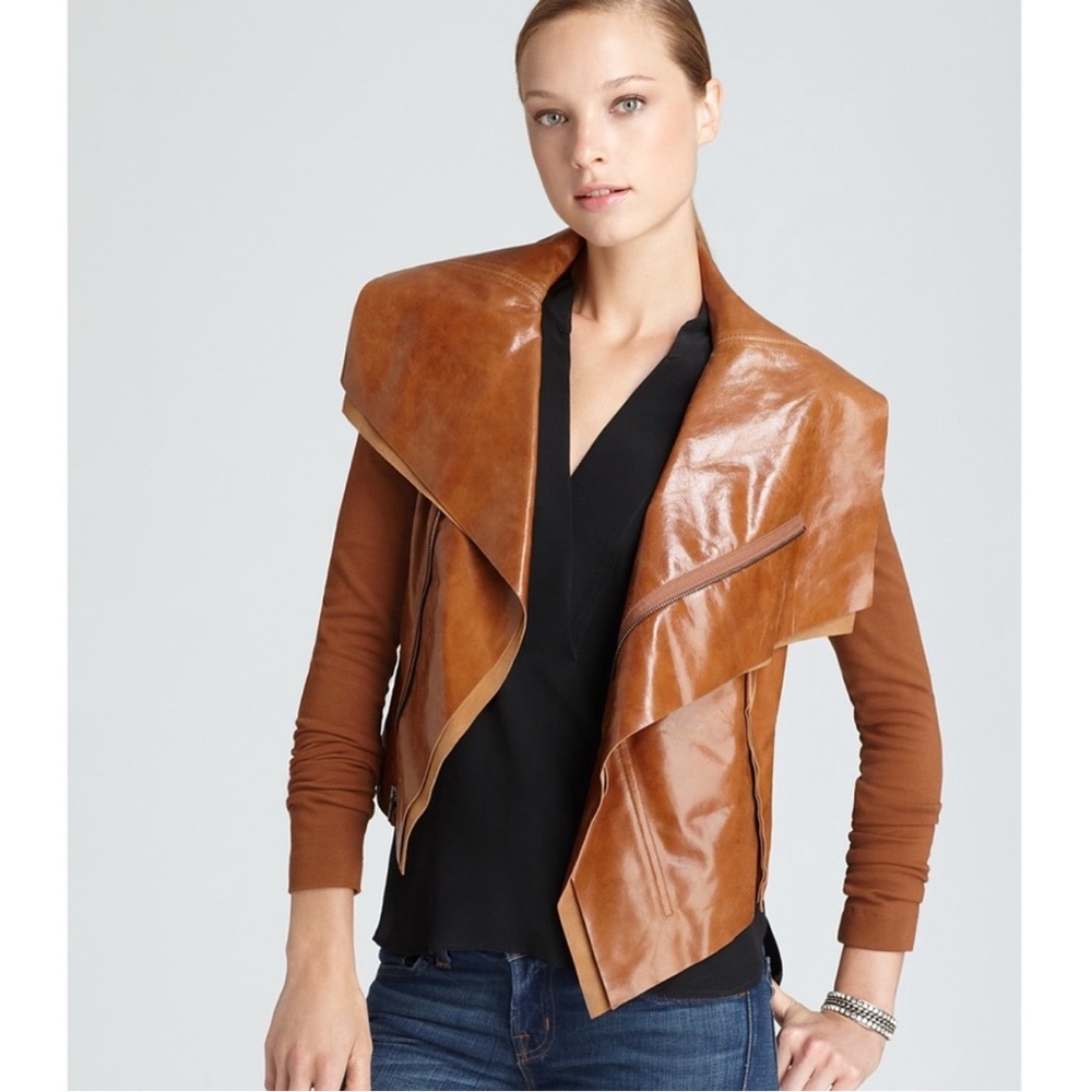 BCBG MaxAzria Brown Ana Leather Moto Jacket Size Small